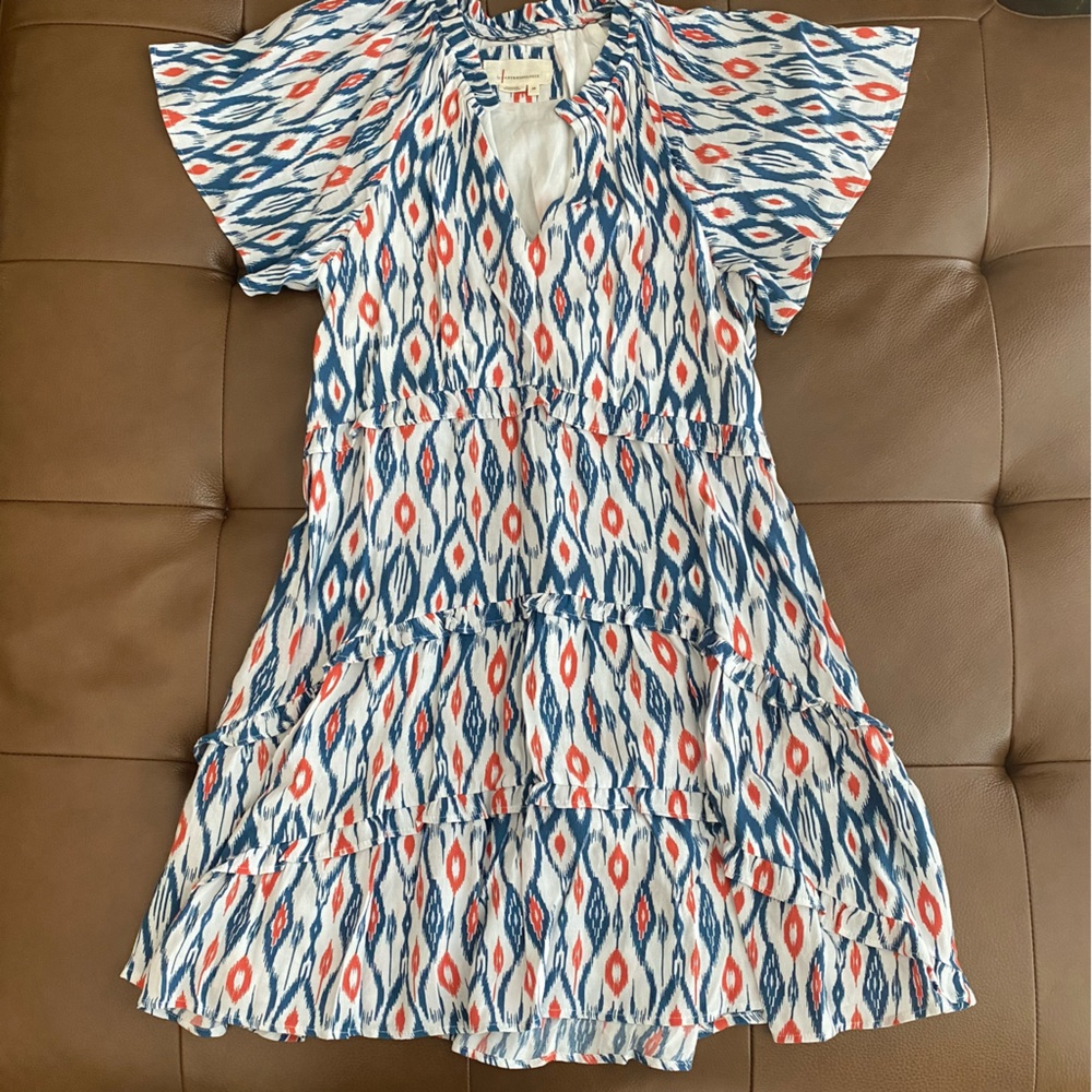 Anthropologie Blue and Red Patterned Dress XS